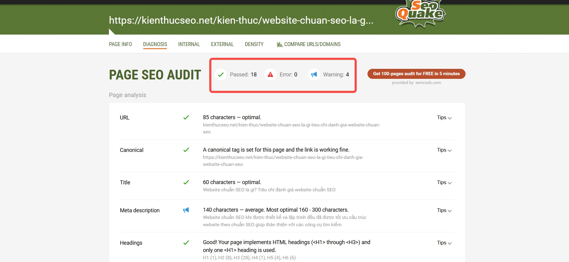 SEOQuake kiểm tra website chuẩn SEO