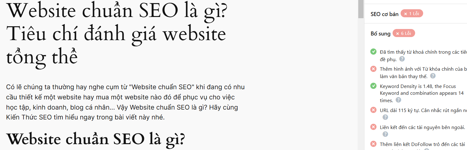 Kiểm tra mật độ từ khoá với Rankmath SEO