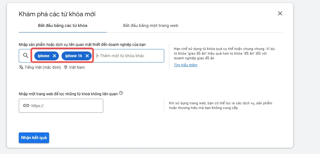 nghiên cứu từ khoá Google Keyword Planner