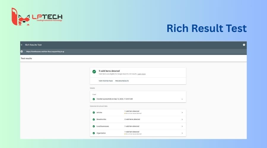 Kiểm tra Schema bằng Google Rich Results Test