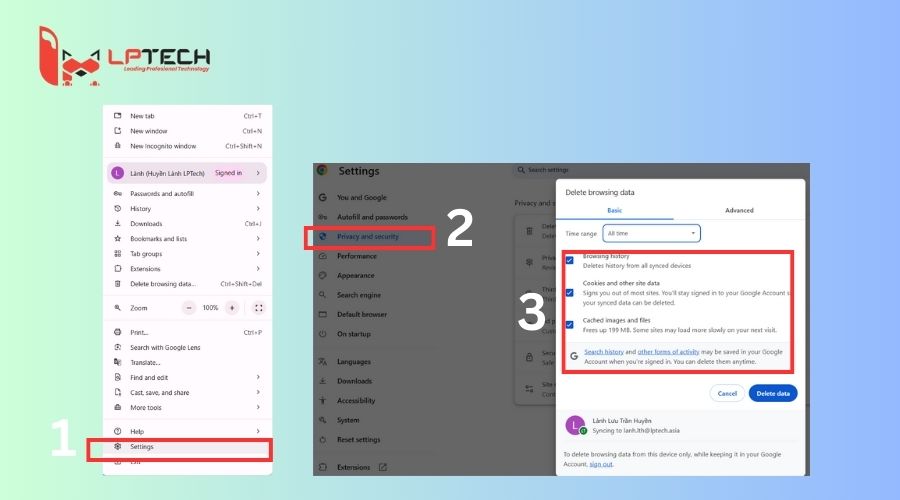 Xóa bộ nhớ Cache hoặc Cookie để fix lỗi 502