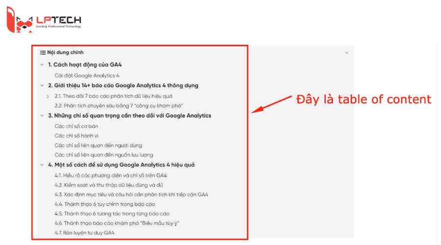Table of content là gì